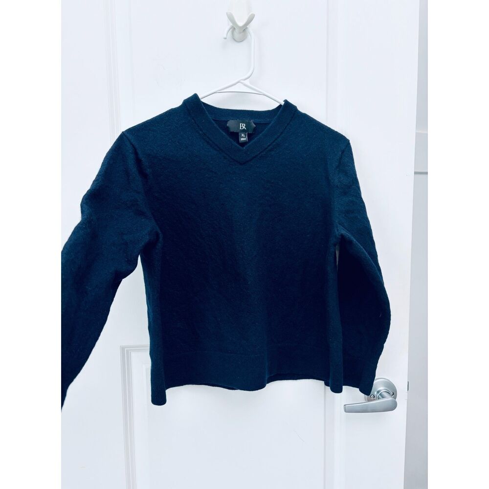 Banana Republic 100% Fine Merino Wool Womens Small Med Navy Blue V Neck